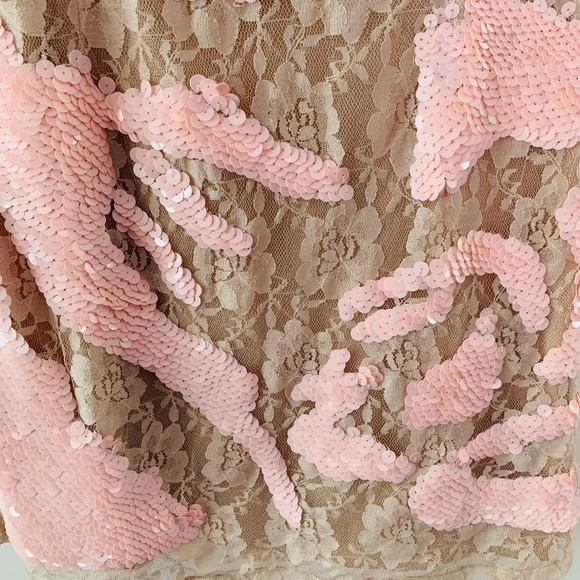 6126’s “Blair” Nude Lace Dress with Pink Sequins - Picture 7 of 11